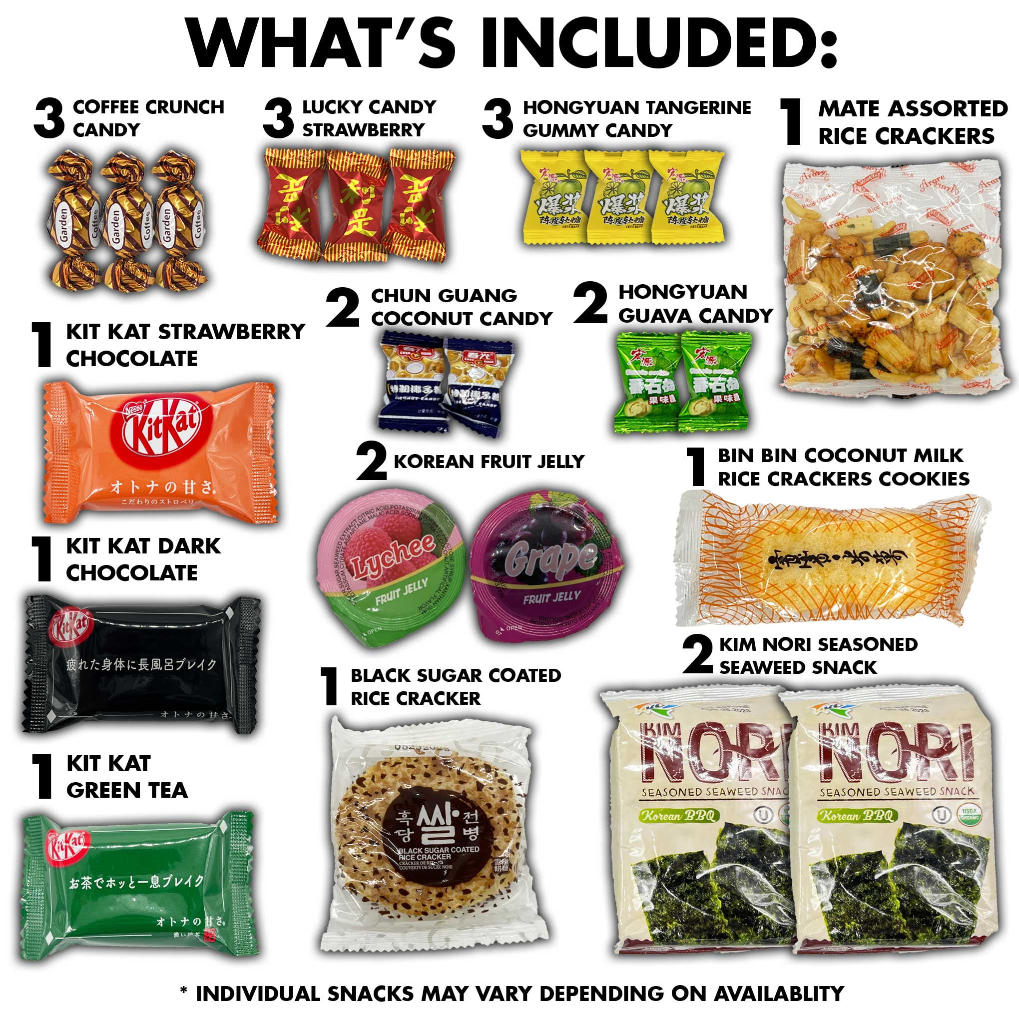 Fun Flavors Box Asian Snacks and Candy Care Package 50 Count Variety Pack - Discover the Best of Japanese, Korean, and Chinese Snacks and Treats Gift Box