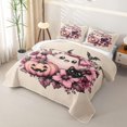 thumbnail image 3 of Homewish Halloween Floral Ghost Quilt Full for Girls, Pink Cat Pumpkin Bat Full Bedspread Sets, Beige Pink Black, 3-Piece 1 Bedspread and 2 Pillowcases, 3 of 7
