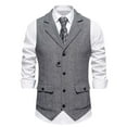 thumbnail image 2 of Weiqiqre Vest for Men Slim Fit Herringbone Tweed Suits Vest Premium Wool Blend Waistcoat, 2 of 7