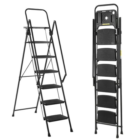 6-Step Folding Ladder, Portable Steel Stool for Home and Workshop