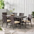 thumbnail image 2 of GDF Studio Luke Outdoor Wicker 7 Piece Dining Set with Cushion, Multibrown and Cream, 2 of 13