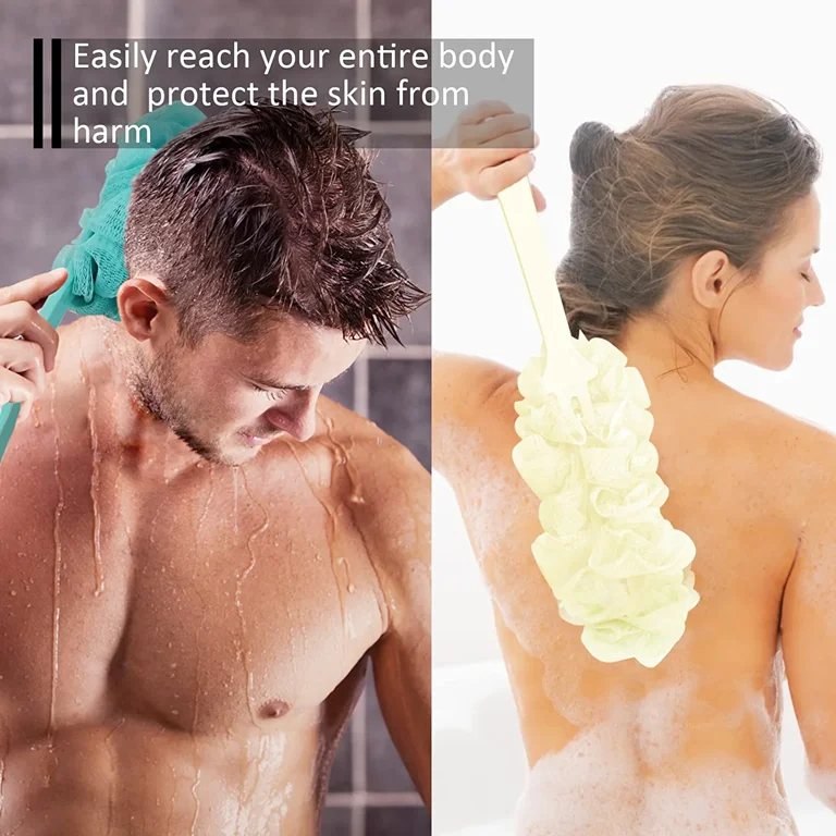 2 Pack Loofah Sponge Back Scrubber Long Handled Sponge Mesh Pouf Shower  Brushes For Women&men Bathroom Spa Massage Shower Accessories For Men &  Women(