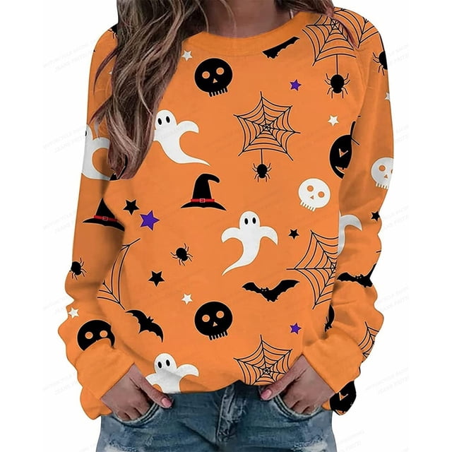 Sudadera con capucha divertida de Halloween para mujer, de cuello redondo Sudadera con capucha, suéter de calabaza, abrigos para niña, ropa de otoño