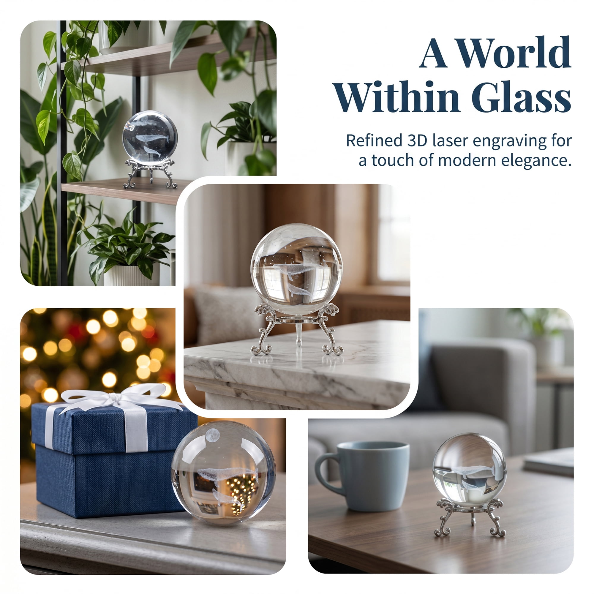 Unique Bargains Crystal Ball Figurine 3D Glass Paperweight with Base Clear Style L