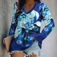 thumbnail image 2 of Shadow Milk Cookie Womens T Shirts V Neck Long Sleeve Tops Causal Loose Summer T-Shirts 5XL, 2 of 7