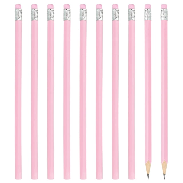 Lápices redondos Uxcell, paquete de 48 lápices de grafito HB con borrador, lápices de madera, lápiz lindo para el aula, rosa claro
