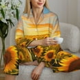 thumbnail image 6 of Vsdgher Beautiful Golden Sunflower Field Pajamas Set Long Sleeve Sleepwear Womens Button Down Nightwear Pj Sets-Medium, 6 of 7