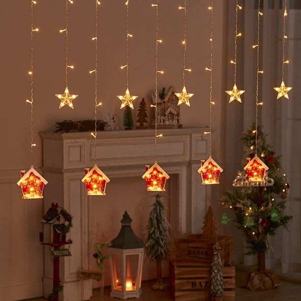 Fiudx Liquidación de ahorros de verano Navidad nuevo LED decorativo cadena de luces árbol de Navidad luces de nieve Interior habitación ambiente cortina luz