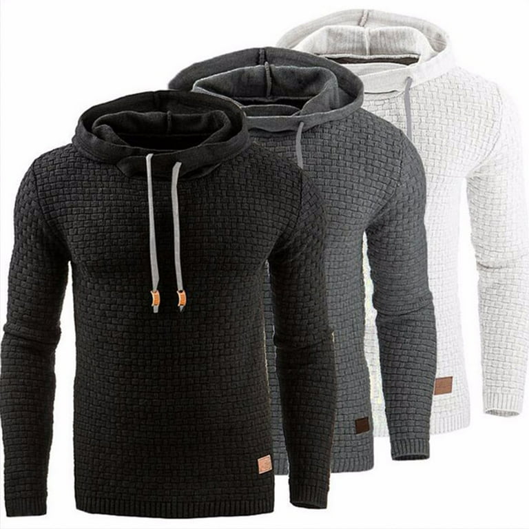 Men Funnel Neck Collar Casual Tunic Long Sleeve Hoodie Pullover Sweatshirt for Autumn Winter Size M Dark Grey