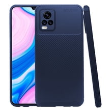Funda de Silicon Uso Rudo Atti Rugged Carbon Vivo V20 Azul Marino 1pz Mas Mica 9D