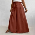 thumbnail image 6 of CLOISE Womens Wide Leg Pants Plus Size Mid Waist Long Pants Elastic Waist Solid Baggy Vacation Outfits Coffee 2XL, 6 of 6