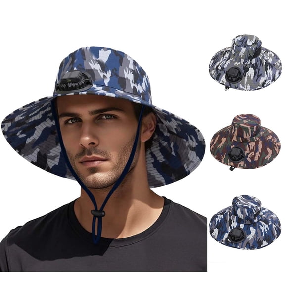 Kcolen Mens Sun Hat Xl Solar Fan Bucket Hat for Outdoor Enthusiasts UPF50 Wide Brim Sun With Advanced Technology