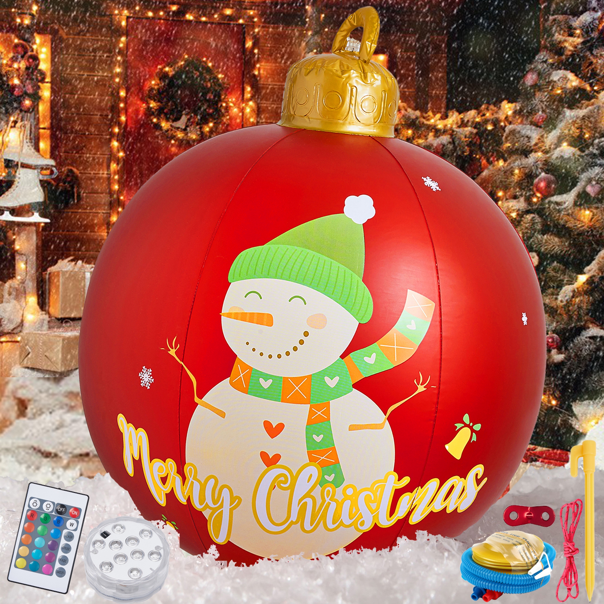 24 Inch Light Up PVC Inflatable Christmas Ball Large Outdoor Decorated