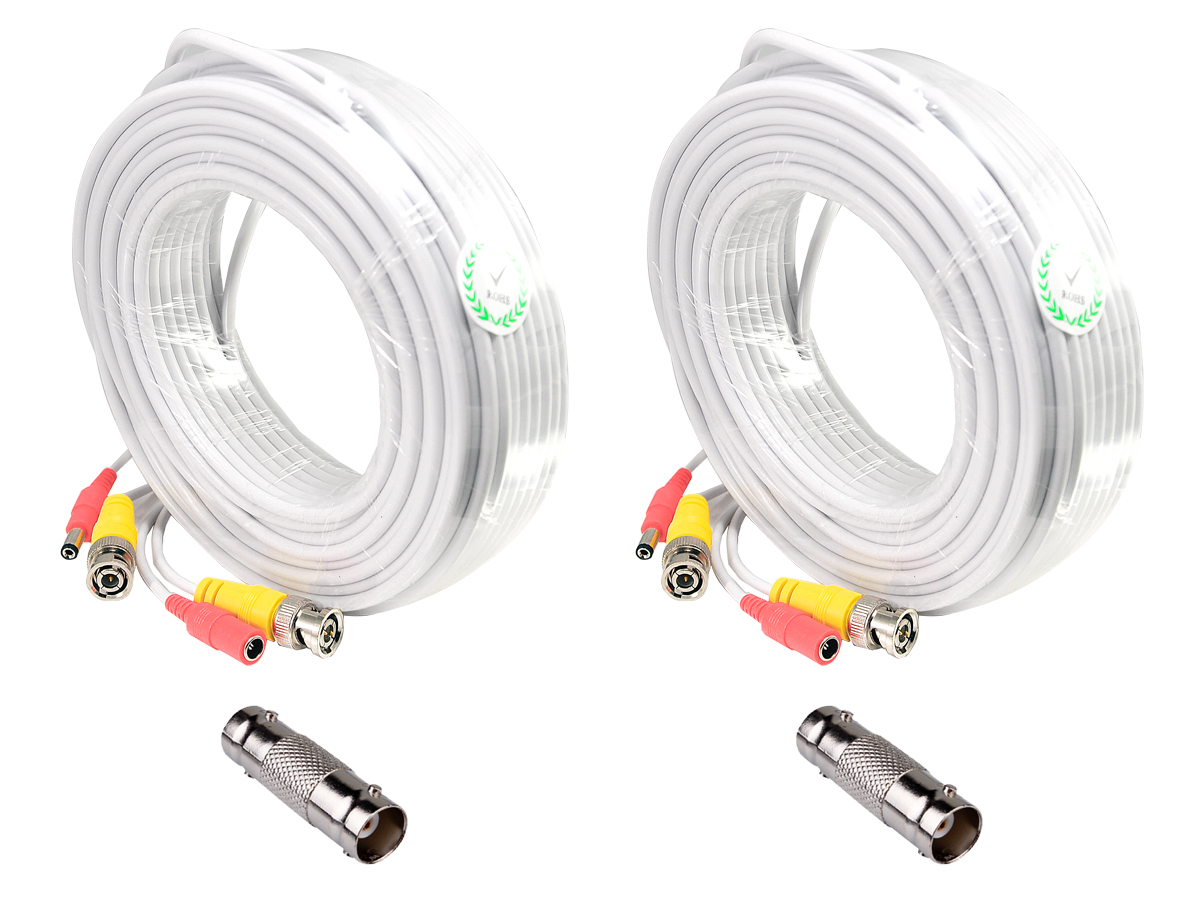 Evertech 2 Pcs 100 Feet Power & Video Pre-Made CCTV BNC Cable for Security Camera with 2 female connectors - image 1 of 6
