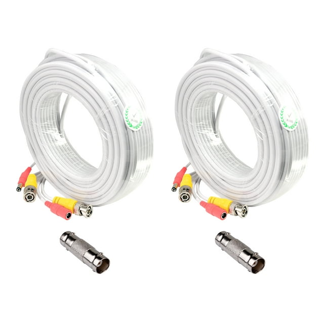Evertech 2 Pcs 100 Feet Power & Video Pre-Made CCTV BNC Cable for Security Camera with 2 female connectors