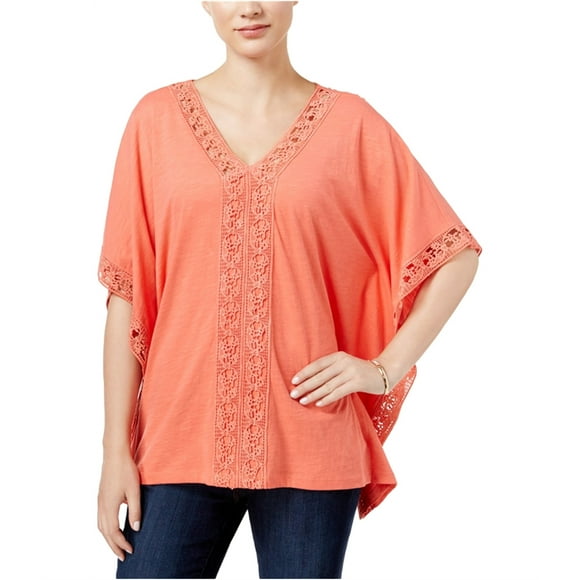 JM Collection Womens Poncho Pullover Blouse, Orange, Large