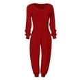 thumbnail image 4 of Jumpsuits for Women Casual Long Sleeve Off Shoulder Wide Leg Rompers,Red,M, 4 of 4