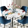 thumbnail image 5 of Elastic Fitted Round Tablecloth, Multi-Color Diamond Waterproof Stretch Table Cover for 55"-60" Tables, Modern Geometric Middle Century White Washable Outdoor Tablecloths for Patio, Picnic, Camping, 5 of 9