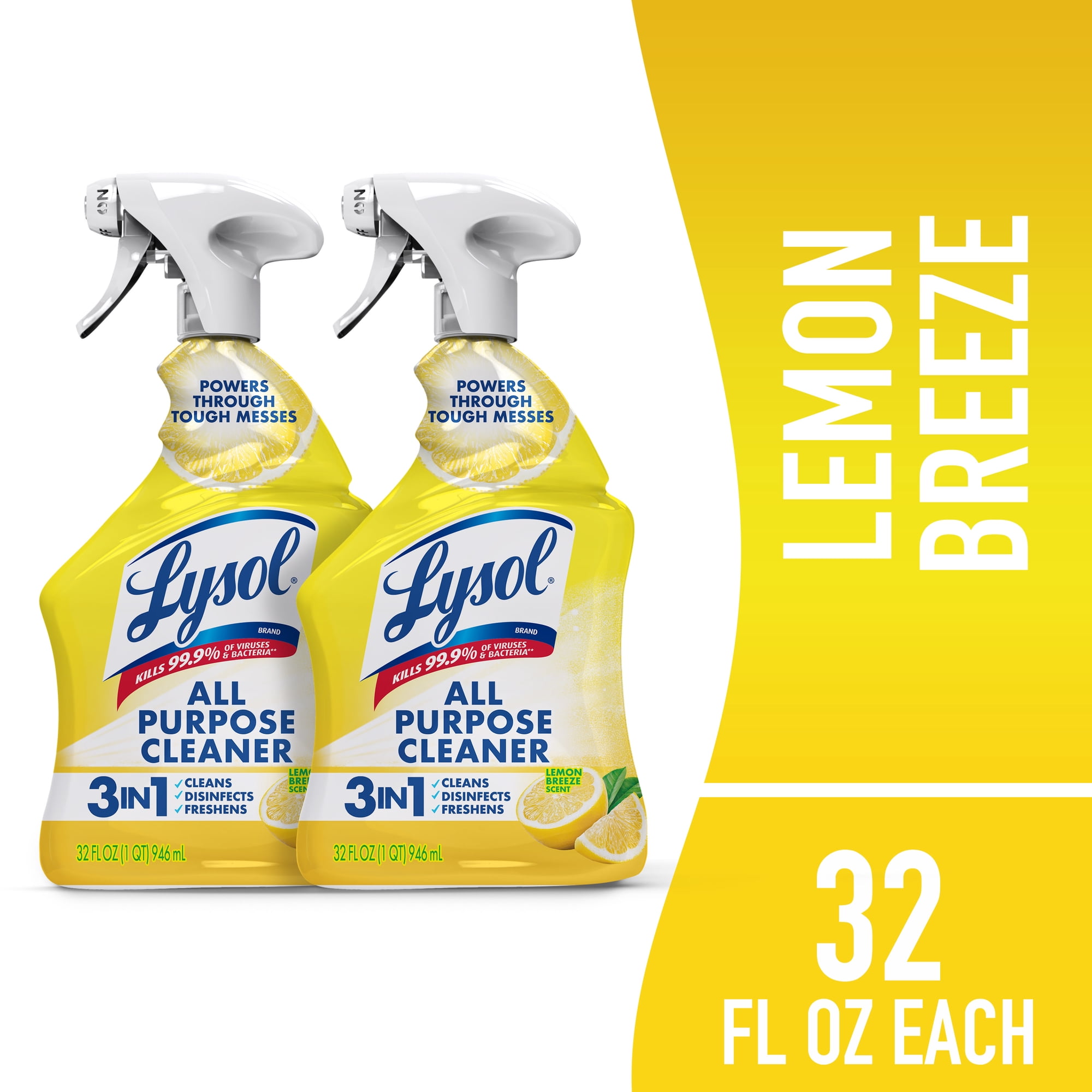 Lysol All Purpose Spray Cleaner for Sanitizing and Disinfecting, Lemon, 32 fl oz, Pack of 2