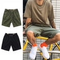 thumbnail image 3 of zeranth Men Summer Shorts Solid Color Patch-Pocket Drawstring Elastic Waist Half Trousers Casual Wear Loose Casual Cargo Shorts Running Sports Pants Male Garment, 3 of 7