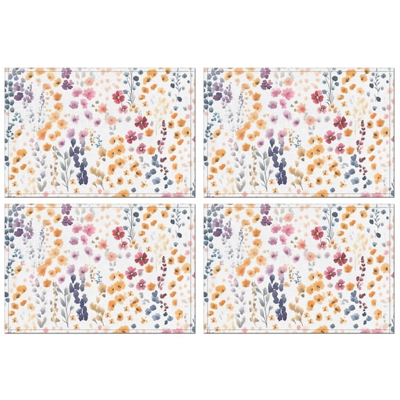 Pioneer Flower Floral Print Pattern Summer Placemats Table Placemats Set Of 4-Linen Kitchen Washable Placemats Table Mats 12x18 Inch Non-Slip Heat Resistant