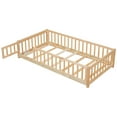 thumbnail image 5 of Twin Size Floor Bed with Safety Fence and Revolving Door, Modern Pine Wood Low Bed Frame with Plywood Slats Support, Multifunctional Leisure Daybed Frame with Armrest for Living Room, Bedroom, Natural, 5 of 9