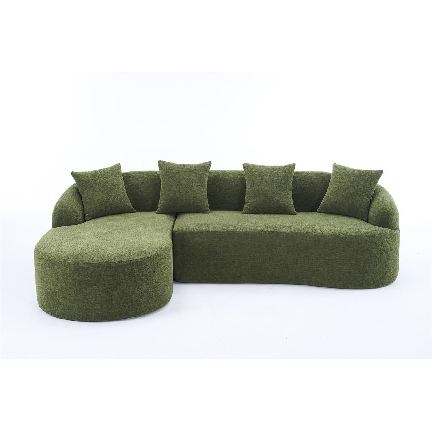 Demi Bonn 98" Cozy L-Shape Sectional Sofa with Curved Chaise, High-Density Foam, Chenille Modular Couch for Living Room, Supports 900 lbs, Green