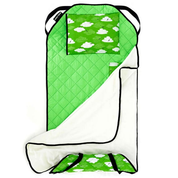 Urban Infant Tot Cot Kids Nap Mat - Toddler Preschool Daycare Modern All-in-One Bedding - Washable Blanket and Pillow – Boys and Girls - Elastic Straps - 52 x 22 Inches - Cloud