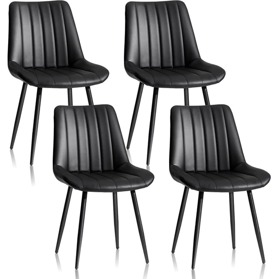 CLIPOP Dining Chairs Set of 4, Faux Leather Dining Chairs with Upholstered Seat, High Back Comfy Cushion, Metal Leg, Accent Kitchen Side Chair for Living, Restaurant & Meeting Room, Black
