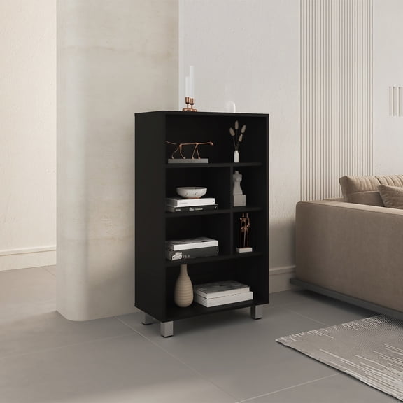40 Tall Four-Tier Shelf Narrow Bookcase Black - Space Saving Storage Cabinet for Home Office, Living Room, Entryway