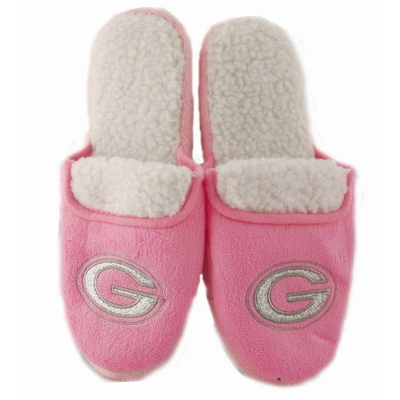 Forever Collectibles Green Bay Packers NFL Womens Sherpa Glitter Slippers: Pink Small 5-6 Female