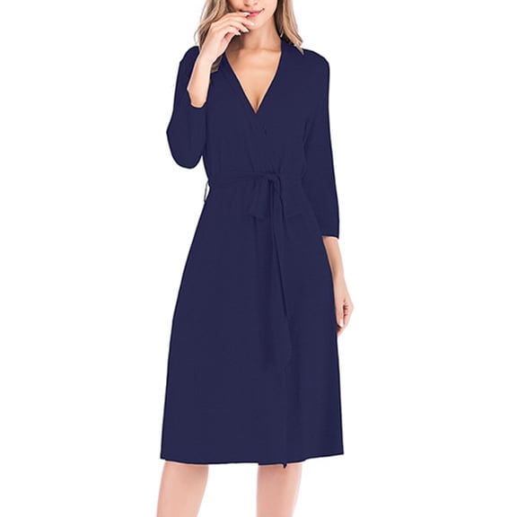 uublik Robes for Women Plus Size 3/4 Sleeve Soft Knee Length Sleepwear Ladies Loungewear Navy
