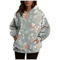 thumbnail image 2 of Jinhomg Oversized Sweatshirts for Women 2024 Trendy Printed Hooded Sweatshirt Fall Winter Casual Comfy Long Sleeve Hoodies with Kangaroo Pocket Clearance Items for Women Blue M, 2 of 4
