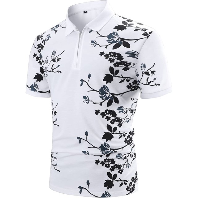 Polo floral de manga corta para hombre, cuello con media cierre Blanco XL Blanco XL Xishao ropa