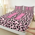 thumbnail image 3 of Manfei Pink Leopard King Sheet Set (4pcs) - Glitter Letter H, Cheetah Print, 3 of 6