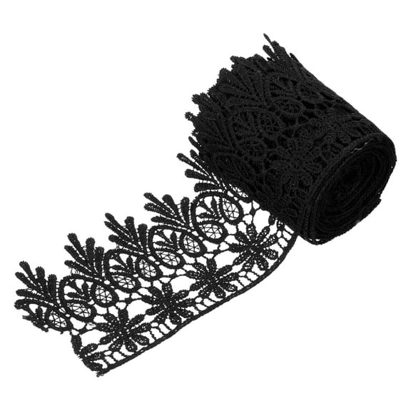 Uxcell 3 Inch Wide 3 Yard Lace Ribbon Floral Pattern Black Embroidered Edge Lace Trim Ribbons for Sewing Making, DIY Crafts, Gift Wrapping, Wedding Decor
