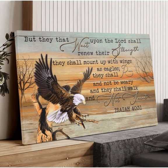 Vintage Isaiah 40:31 Bible Verse Christian Canvas Wall Art, Scripture Print, Inspirational Religious Wall Decor Gift