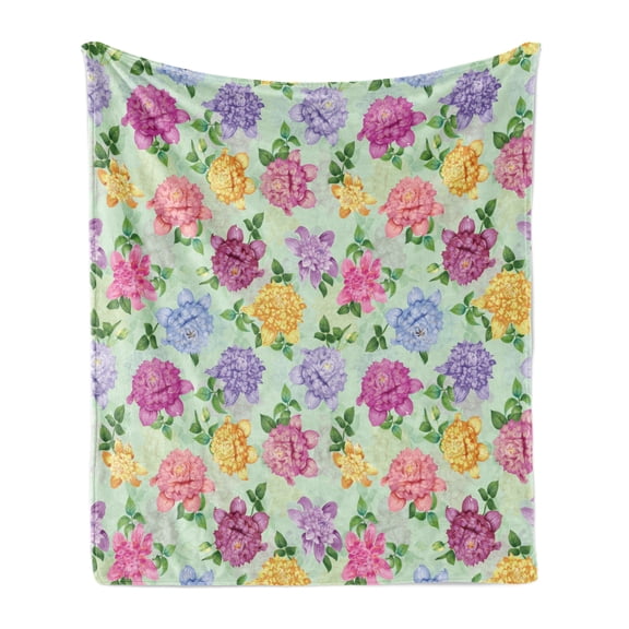 Dahlia Flower Soft Flannel Fleece Throw Blanket, Vibrant Victorian Renaissance Medieval Motifs Retro Ombre Insprired Floret, Cozy Plush for Indoor and Outdoor Use, 50" x 70", Multicolor, by Ambesonne