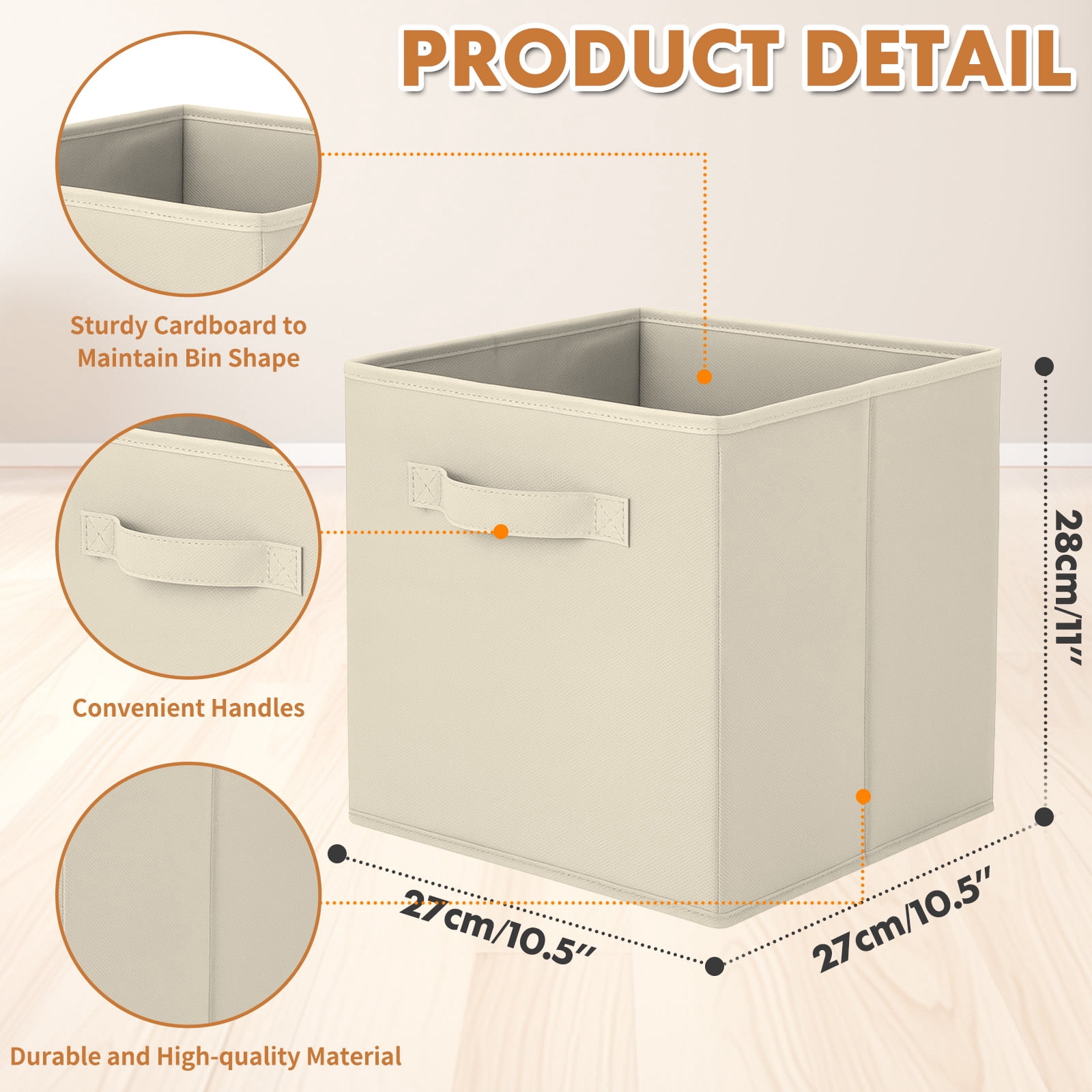PinkSheep Collapsible Fabric Cube Storage Bins, Foldable Storage Cubes Organizer Bins Basket (10.5" x 10.5"), Beige, 6 Pack
