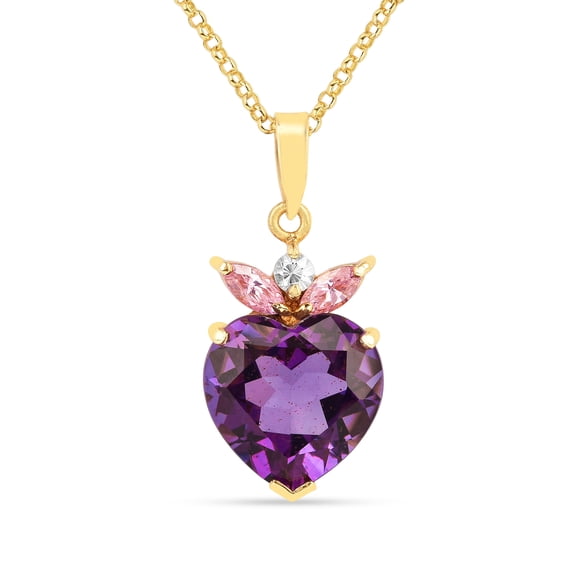 Chunky Amethyst Heart Pendant Necklace For Women- February Birthstone Necklace For Wife In Sterling Silver