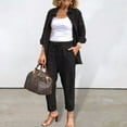 thumbnail image 2 of Guiexla 2 Pcs/Set Women Shirt Pants Set Loose Lapel Single-breasted Mid Length Long Sleeve Blouse High Elastic Waist Wide Leg Trousers Daily Wear Clothes, 2 of 7