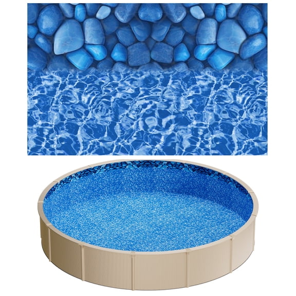 KFFKFF 27ft Round Pool Liner, UniBead Vinyl Liner for 52 in Wall Height, Durable and Easy to Install with Leak-Resistant Patches, Suitable for Steel-Walled Above-Ground Pools, Outdoor Use