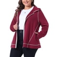 thumbnail image 4 of Chaqueta de mujer de tallas grandes Agnes Orinda con cremallera, manga larga y bolsillos, sudadera 2024, 2X burdeos, 4 of 5