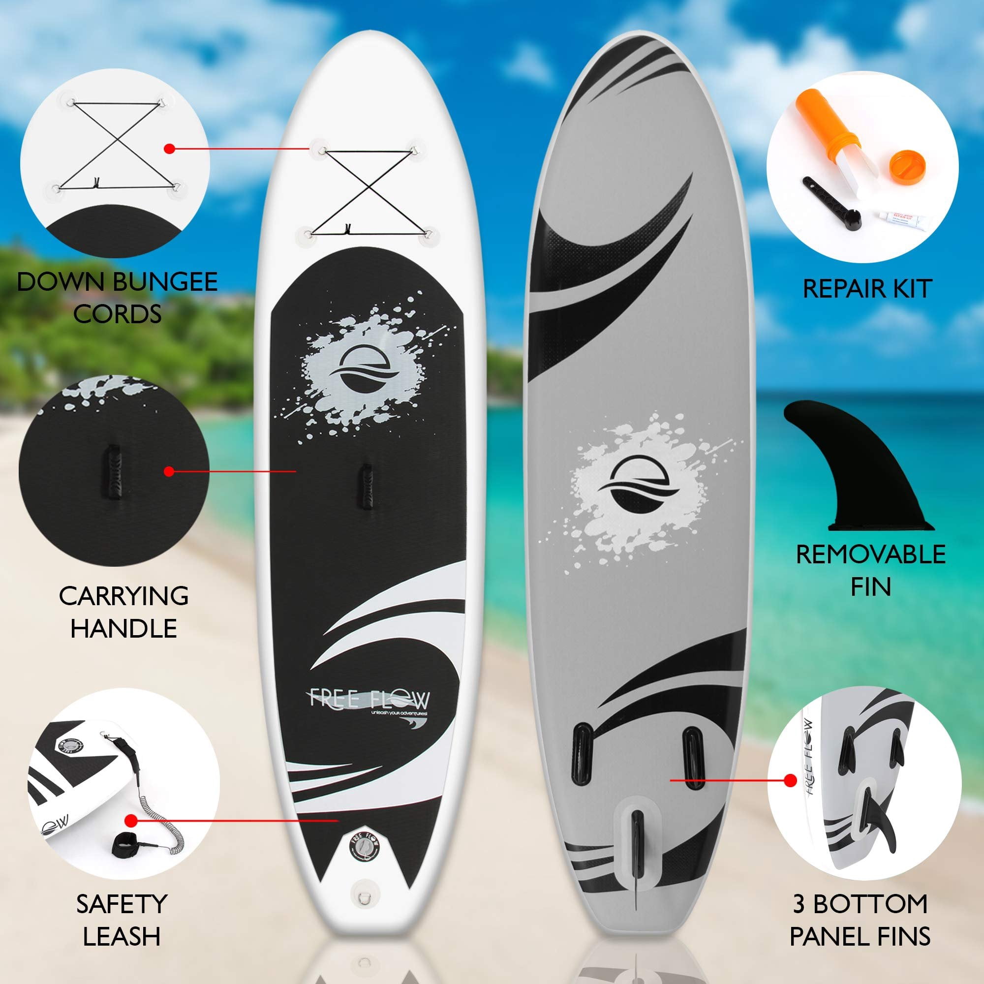 SereneLife Set of 2 Inflatable Stand Up Paddle Boards - 10 Standup SUP Paddle Boards with Manual Air Pump, Safety Leash, Paddleboard Repair Kit, Storage Bag - 275 lbs. Capacity
