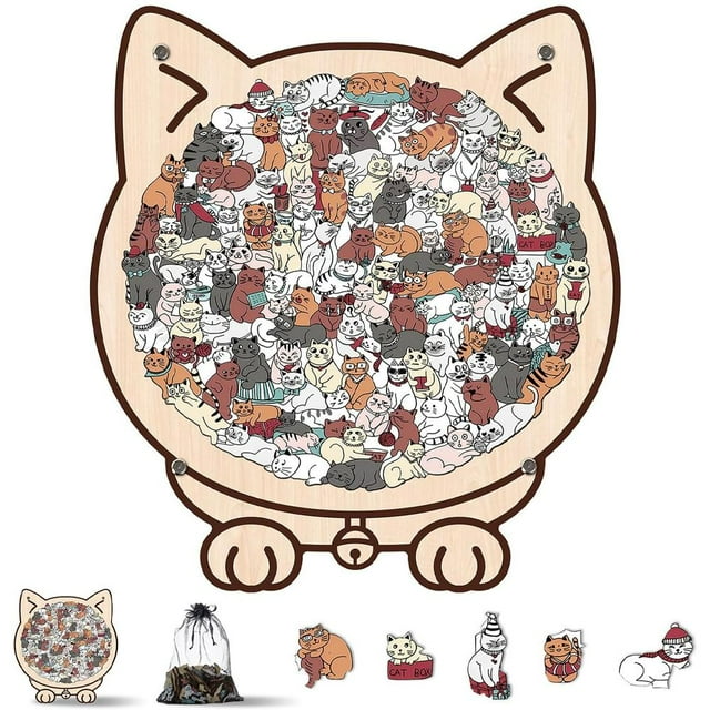 Cat Shaped Puzzles Wooden Cat Jigsaw Puzzles 145 PCS Puzzle Wood Colored