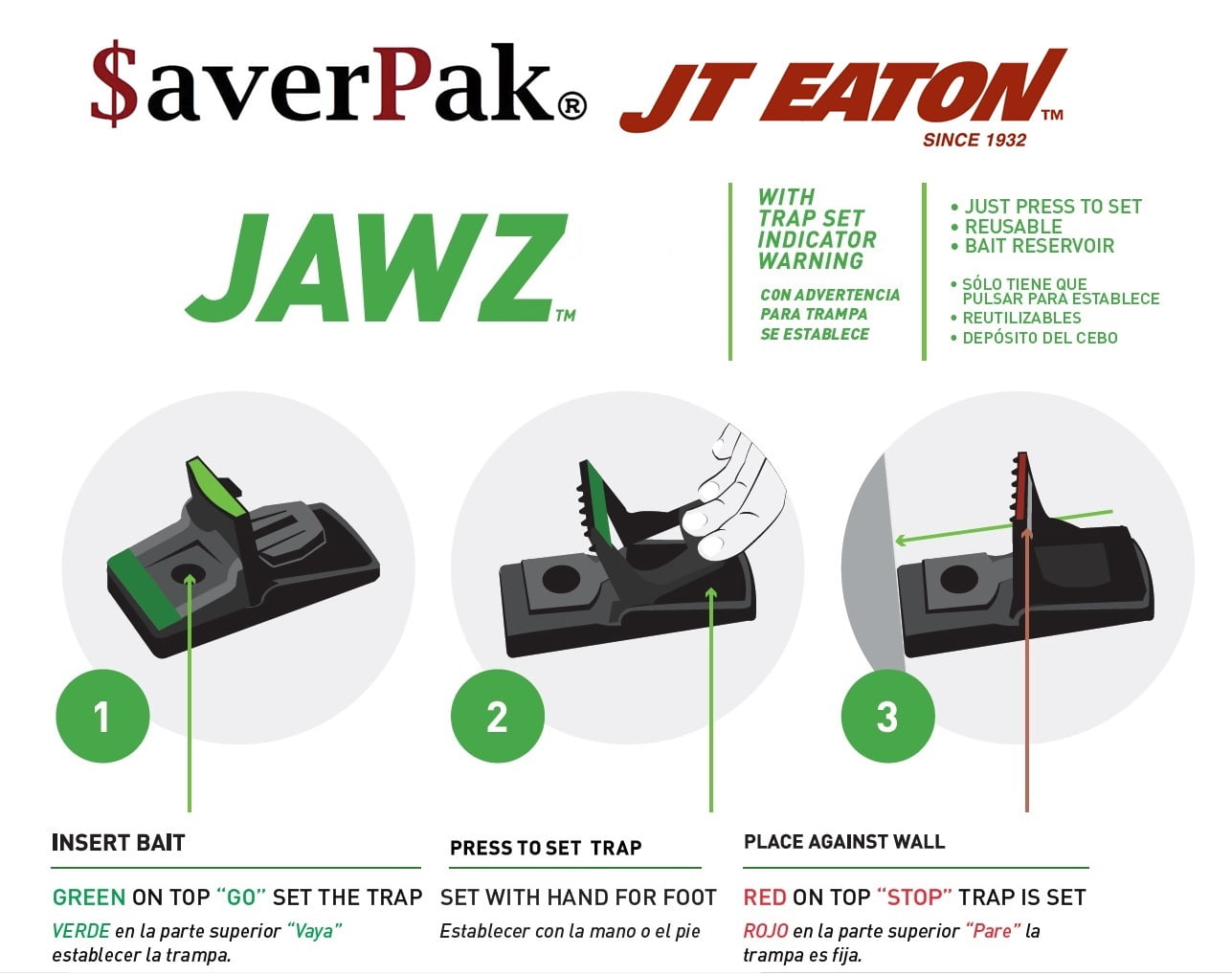 $averPak 4 Pack - Includes 4 JT Eaton Jawz Rat and Chipmunk Traps for use with Solid or Liquid Baits
