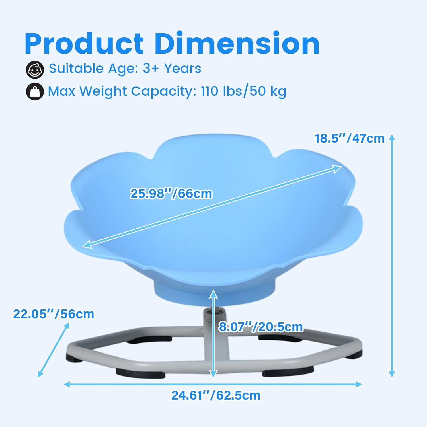 OLAKIDS Sensory Spinning Chair, Flower Shape 360° Swivel Seat for Autistic Kids Autism ADHD Children with Non-Slip Design, Sit and Spin Toy for Body Balance Coordination Training