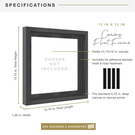 MCS Canvas Float Frames 16x20 Frame, Black Frame for Finished Canvases, Vertical & Horizontal Wall Hanging Large Frame with Adhesive for Canvas Paintings (1-Pack)