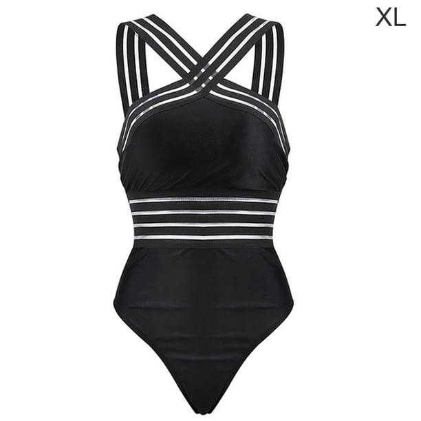 Sonducket Traje de baño Mujer Halter Neck Swim Body Push-up Traje de baño elástico Prendas para la parte del cuerpo negro SG