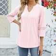 thumbnail image 5 of qolati Women's 3/4 Sleeve Blouses 2024 Summer V Neck Tunic Tops Eyelet Ruffled Loose Fit Casual Work Shirts for Women, 5 of 6
